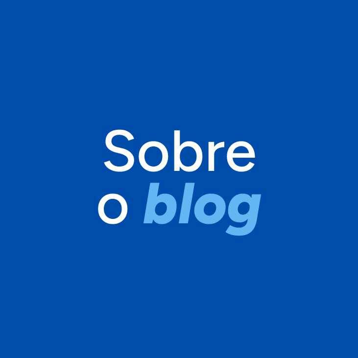 Cabeçalho da página ‘Sobre o blog’ com fundo azul e design minimalista