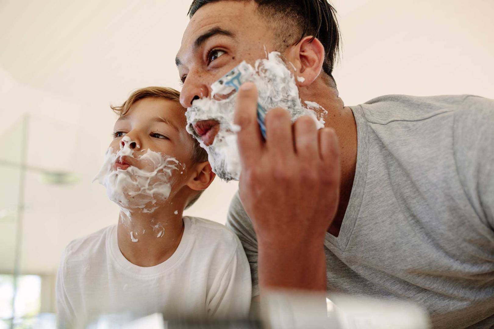 father child shaving, product, safety in use