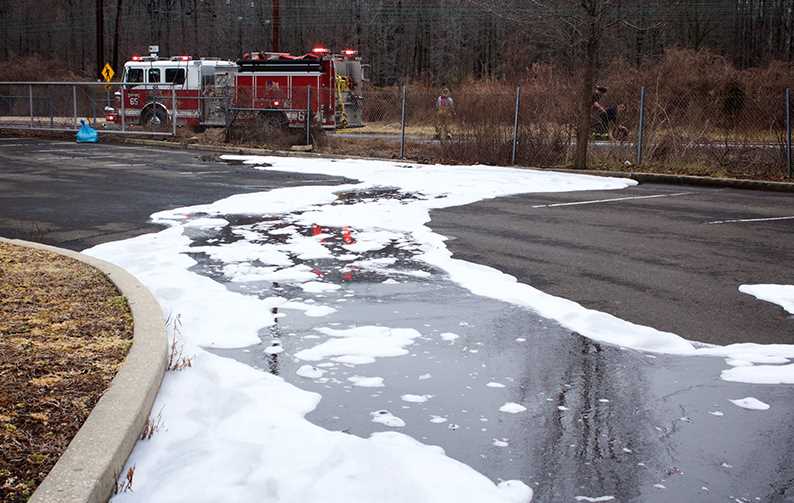 Firefighting foam mixed with water