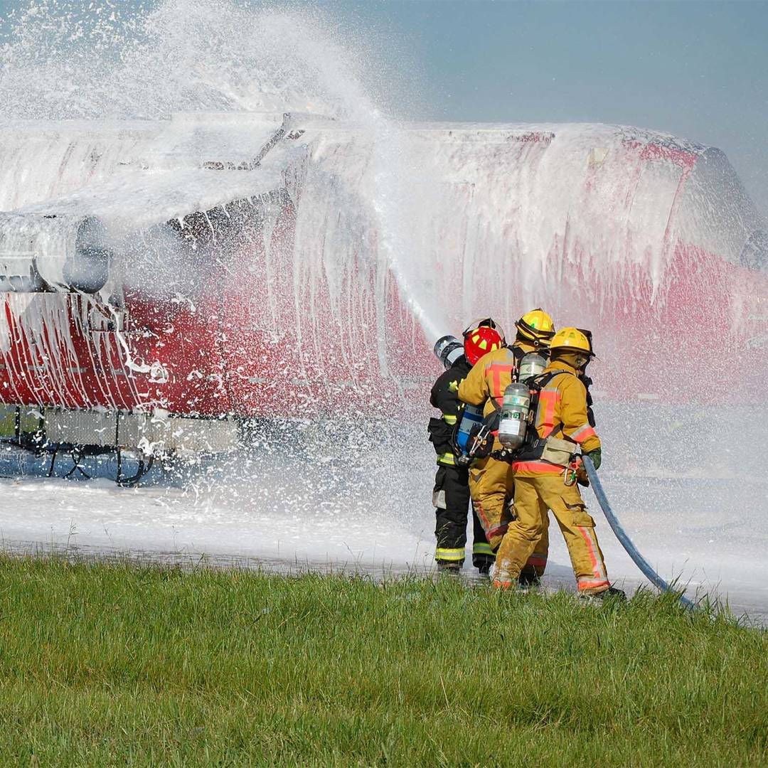 Firefighters using PFAS-containing foam