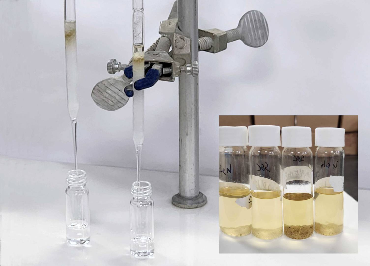 Fig 2. Silica gel column cleanup (left); in-situ cleanup (inset)