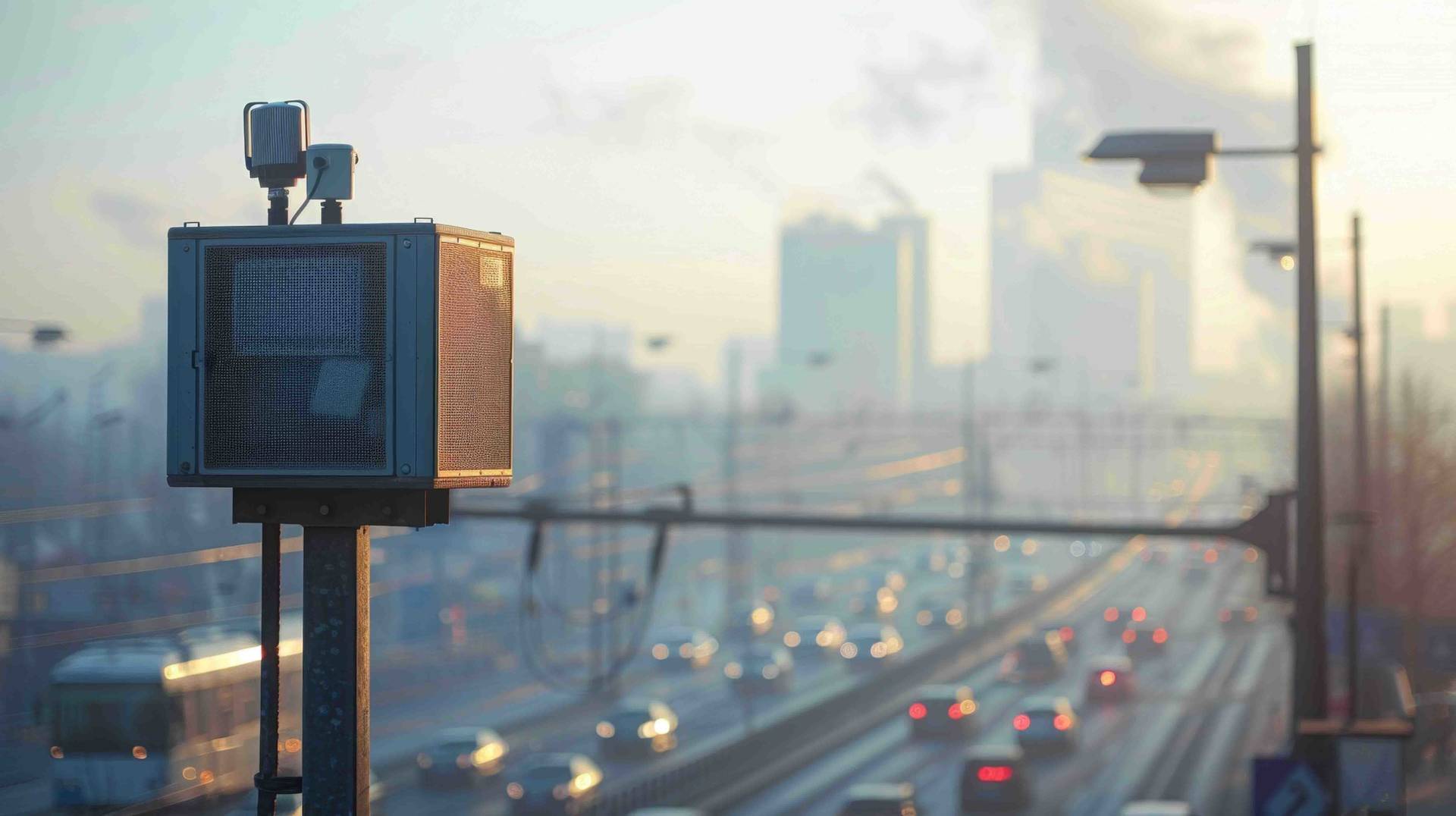 Trafik kamerası, yoğun bir otoyolda araçları izliyor.