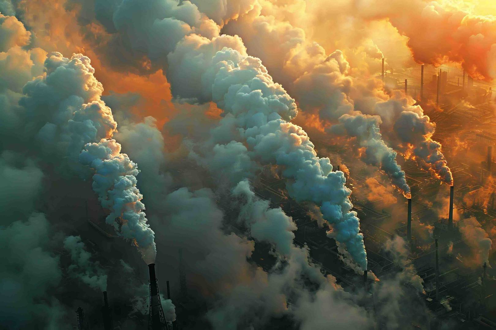 Sanayi bölgesinde duman çıkaran bacalar.