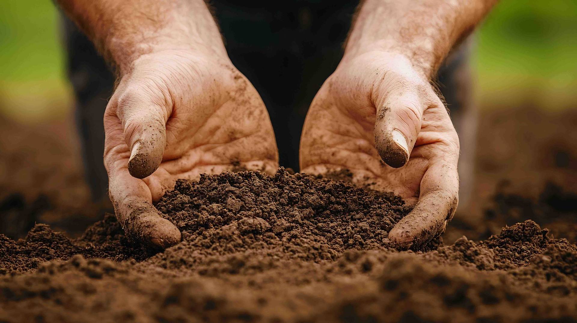 Bir tarlada toprağı tutan eller.