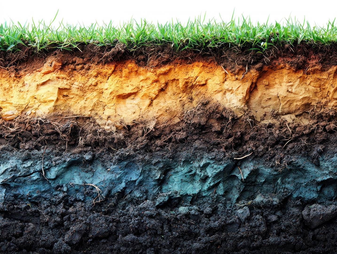 Erdschichten mit Gras oben und bunten Bodenschichten