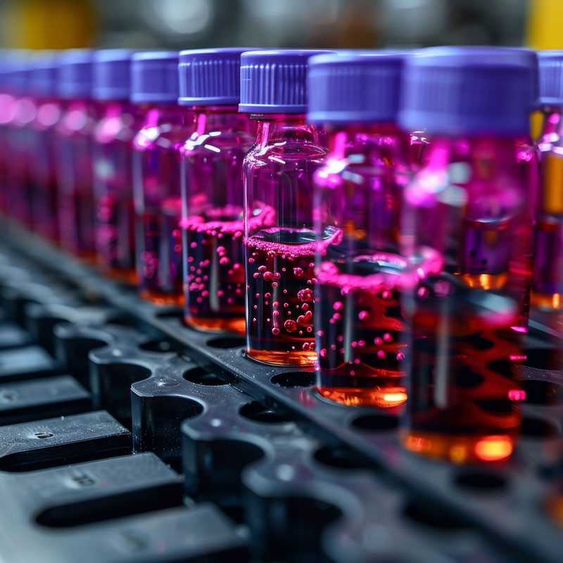 Colorful laboratory vials lined up in a row