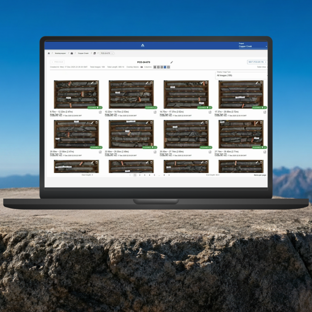 Litholens core-scanning software interface displaying labeled drill core imagery